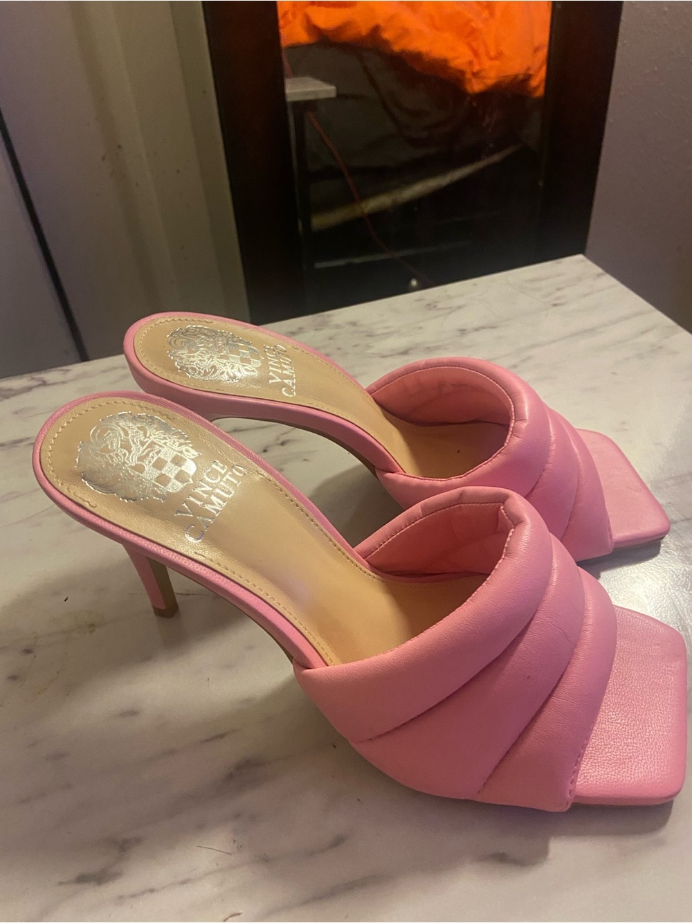 Pink Quilted Mule Heels
